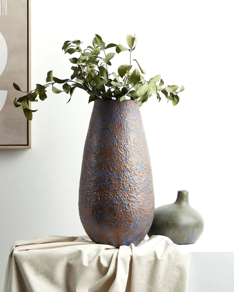 Vaso decorativo alto in ceramica marrone 48 cm Vaso da terra da tavolo effetto anticato