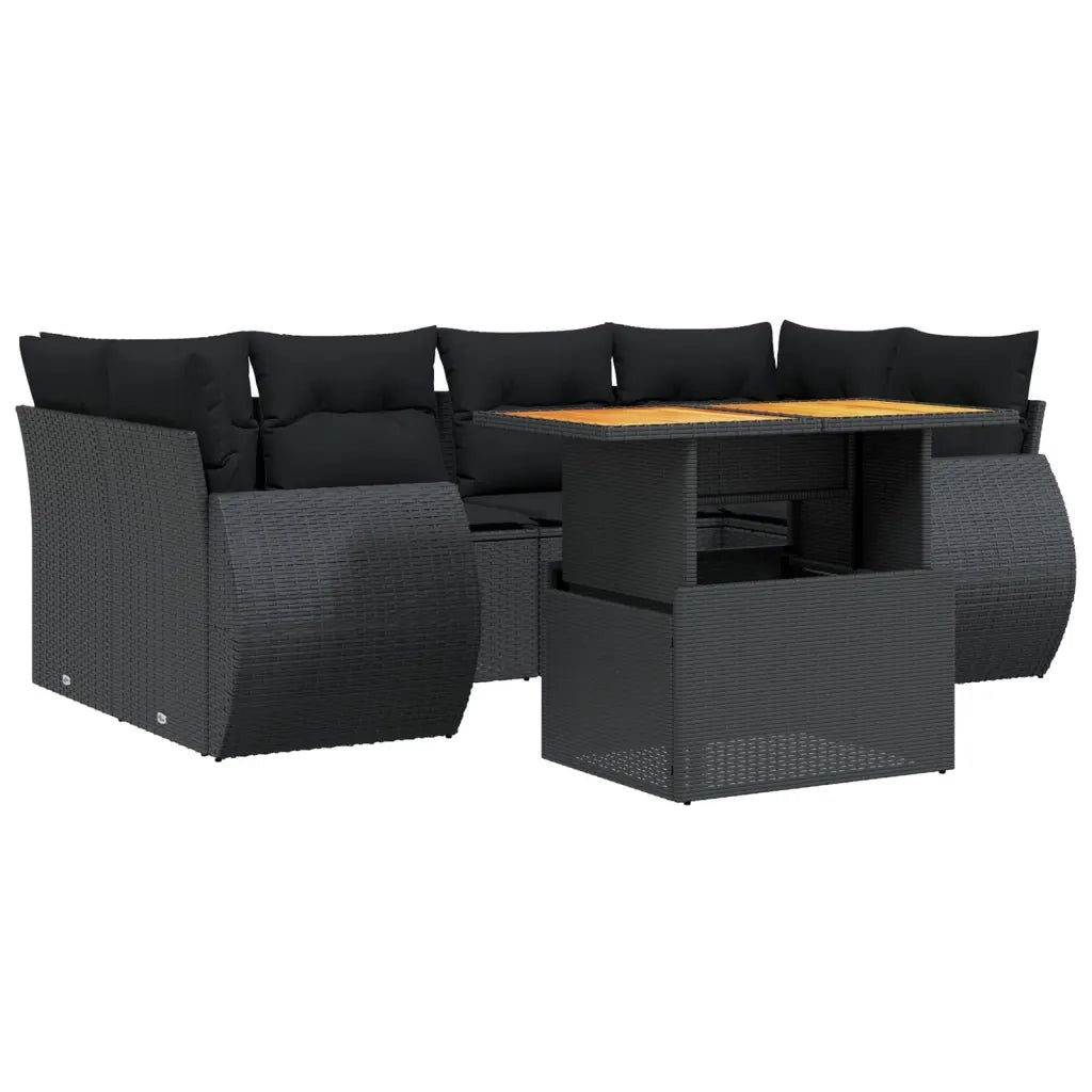 Set Divani da Giardino con Cuscini 7pz Nero Polyrattan 3272091
