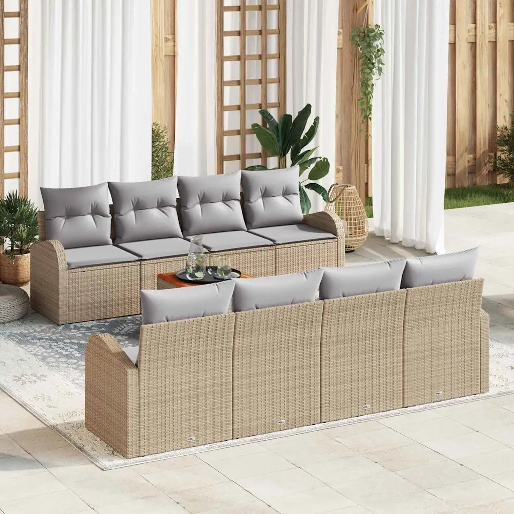 Set Divano da Giardino con cuscino 9 pcs Beige polyrattan 3347553