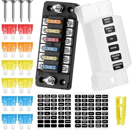 Zekeringhouder 12V 6-volt, 5A, 10A, 15A, 20A, ATC/ATO, con copertura in tessuto e etichetta DIY