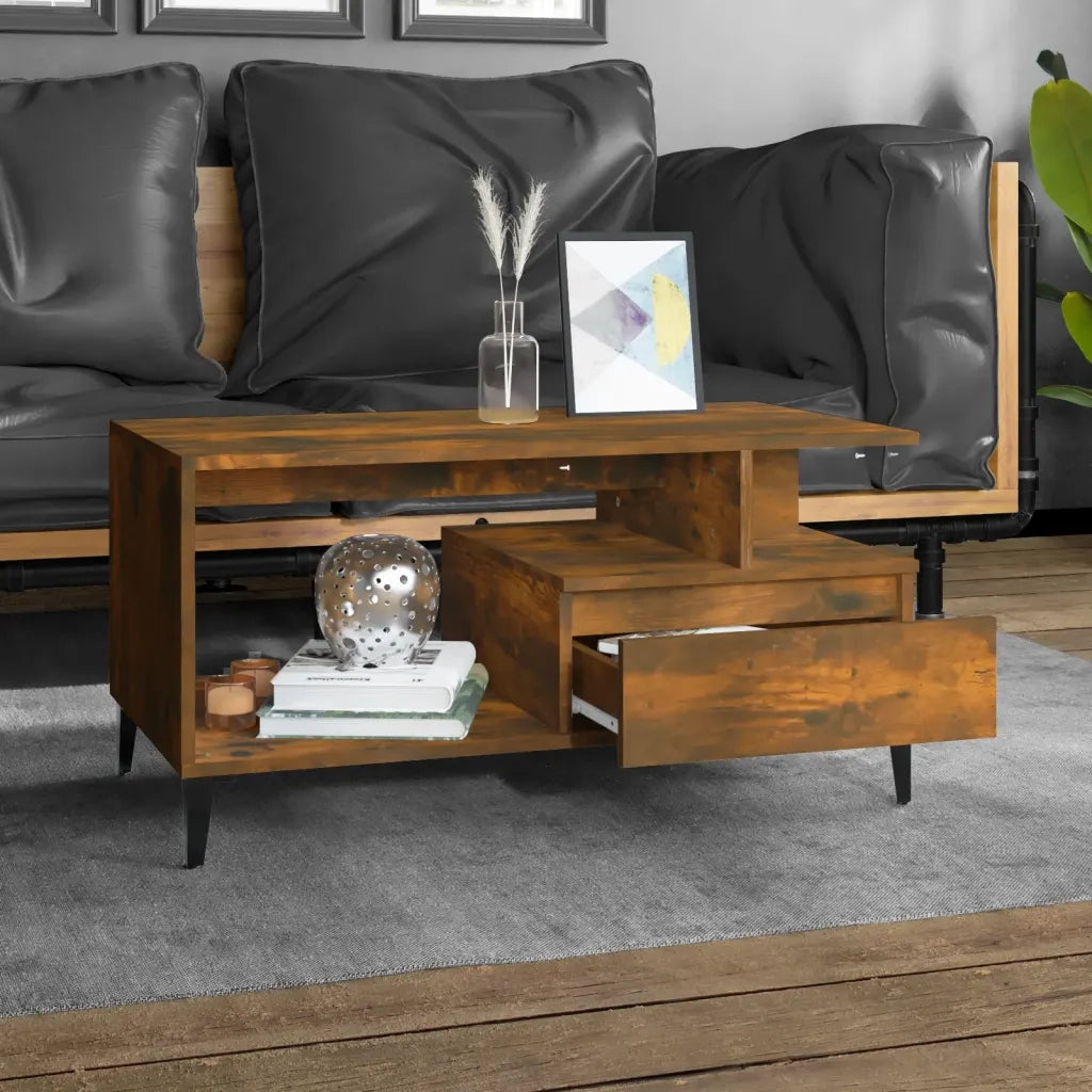 Tavolino da Salotto Rovere Fumo 90x49x45 cm Legno Multistrato 819625