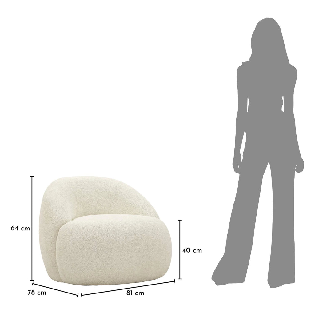 Poltroncina Nubra, Poltrona Rivestimento in Tessuto Bouclè, 80x56x83h cm Bianco