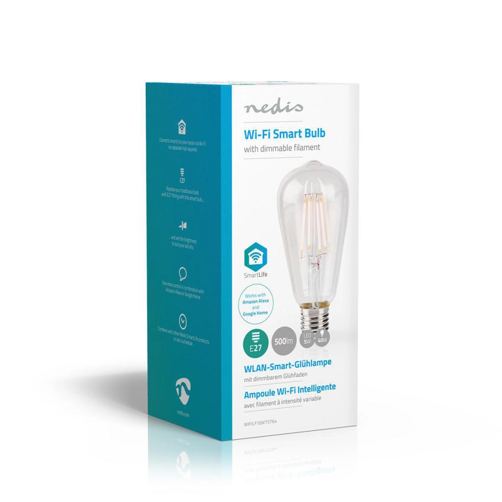 5W 500lm E27 LED Wi-Fi collegato lampadina filamento forma ST64 Trasparente Nedis