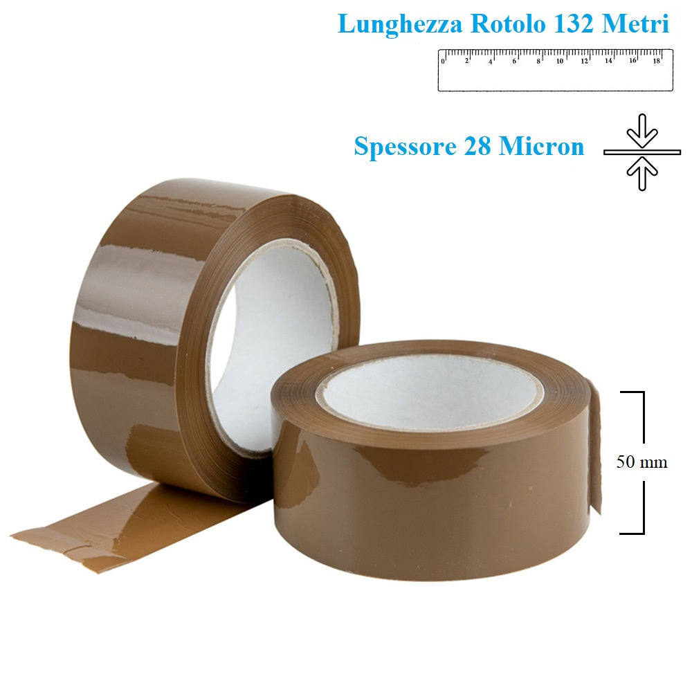Nastro adesivo pacchi per imballaggio rotolo scotch avana plp 50 mm x 132 metri extra lungo