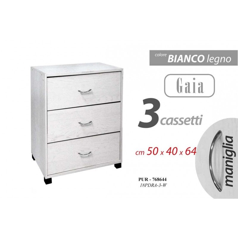 Cassettiera da camera tre cassetti cm 50 x 40 x 64 h