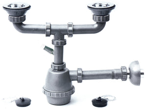 SIFONE IN PLASTICA A 2 VIE CON PILETTE E ATTACCO LAVATRICE  mis. 1.1/4