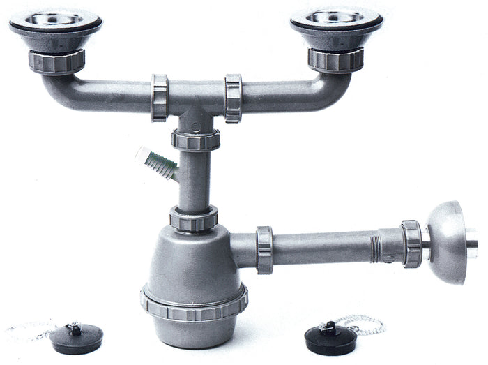 SIFONE IN PLASTICA A 2 VIE CON PILETTE E ATTACCO LAVATRICE  mis. 1.1/4