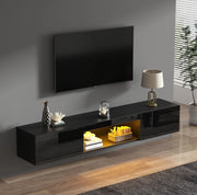 Mobile TV sospeso nero lucido con LED, 160 x 31 x 22 cm