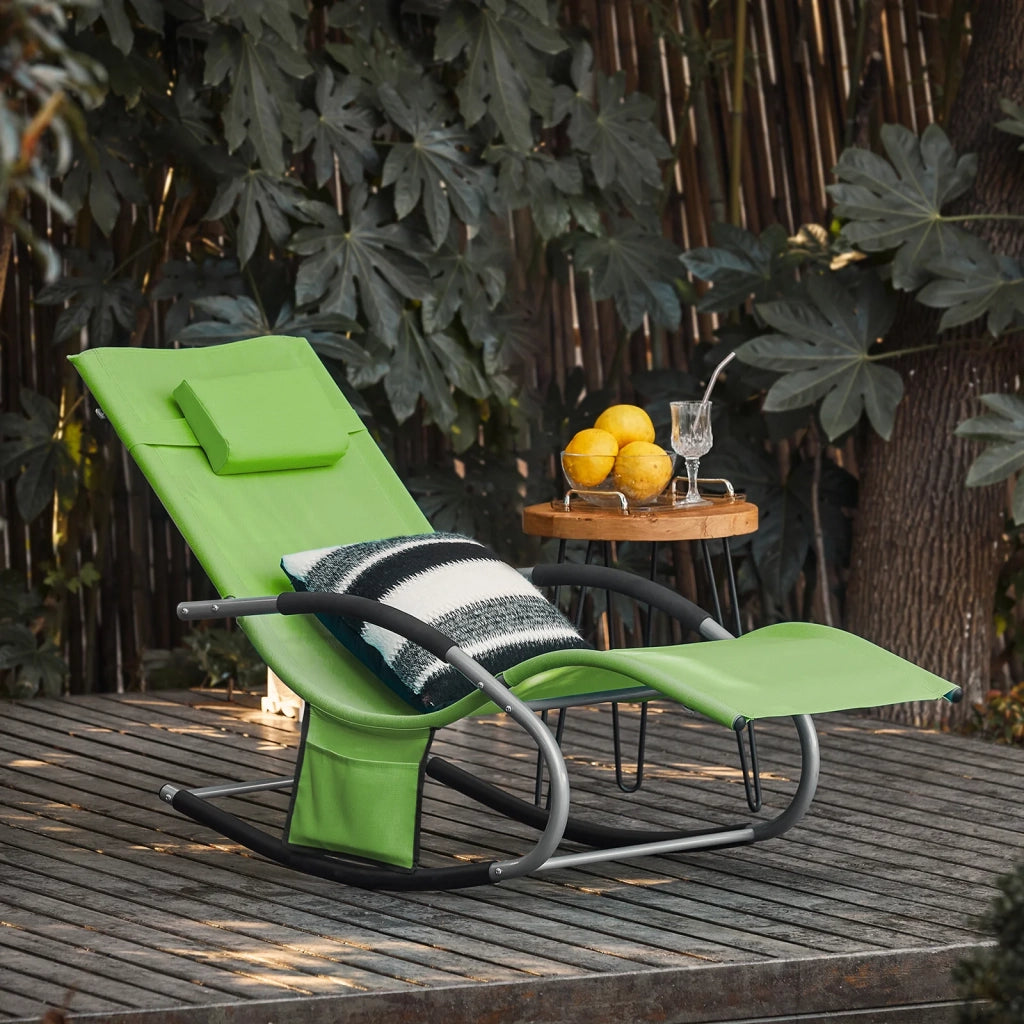 Poltrona dondolo, Sdraio Relax, Sedia a sdraio, Con poggiatesta, Verde chiaro OGS28-GR