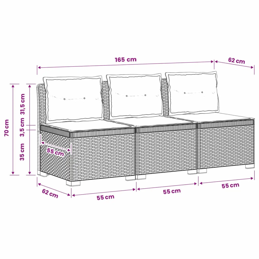 Divano da giardino 3 posti con cuscini in look rattan PP 8011988