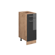 Mobiletto base per cucina R-Line Antracite lucido/Rovere dorato 30 cm senza piano di lavoro Vicco