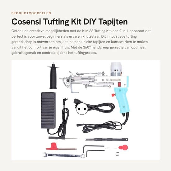 Kit di Tufting 2-in-1 - Maniglia a 360° - Funzione di Sicurezza - Panno Creativo per Ilago a Maglia - Macchina a Tappeti Tufting