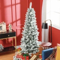 Albero di Natale 182.88cm con 479 Rami Innevati, Design Alto e Stretto con Base Pieghevole, Verde