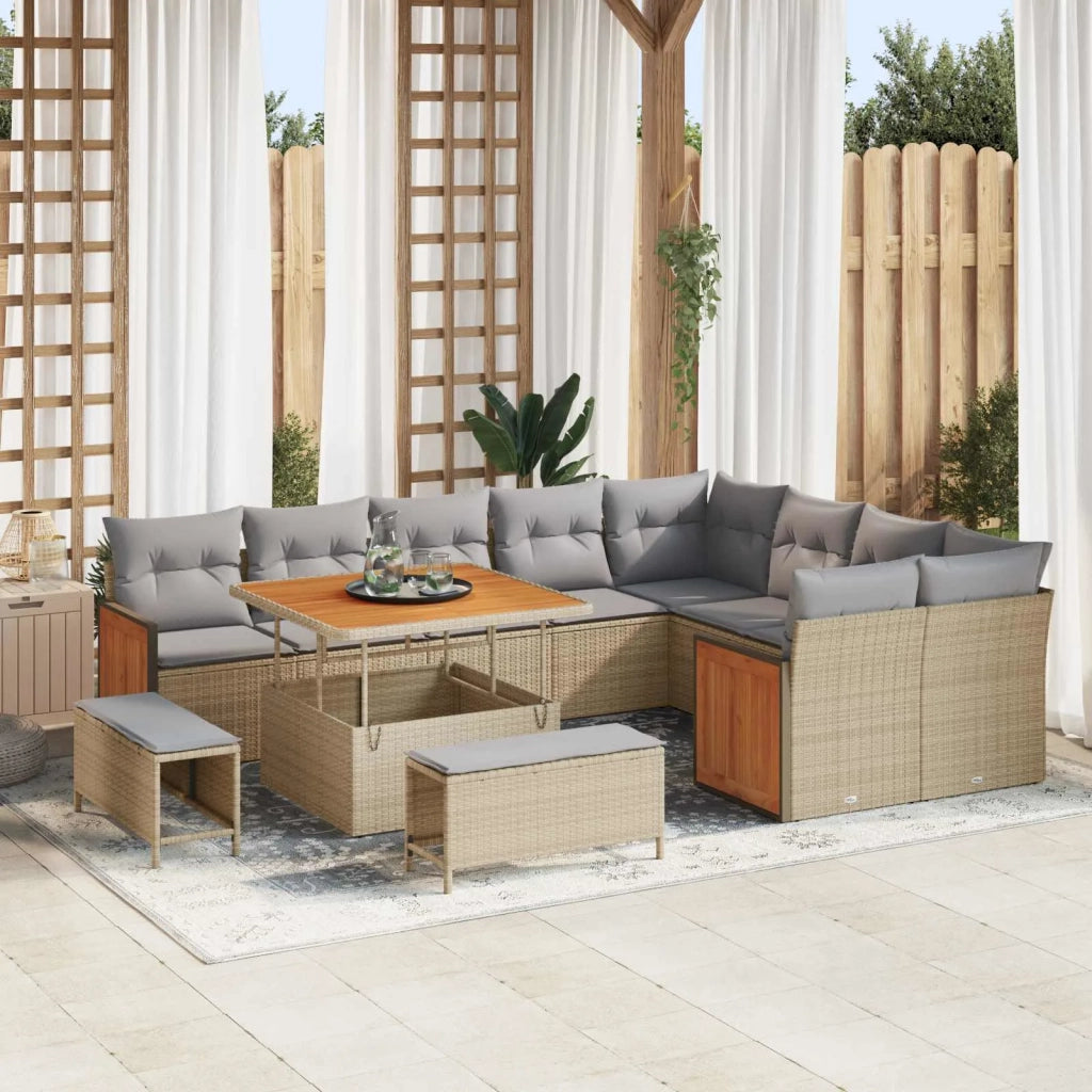 Set Divano da Giardino con cuscino 12 pcs Beige e Grigio Chiaro 3363207