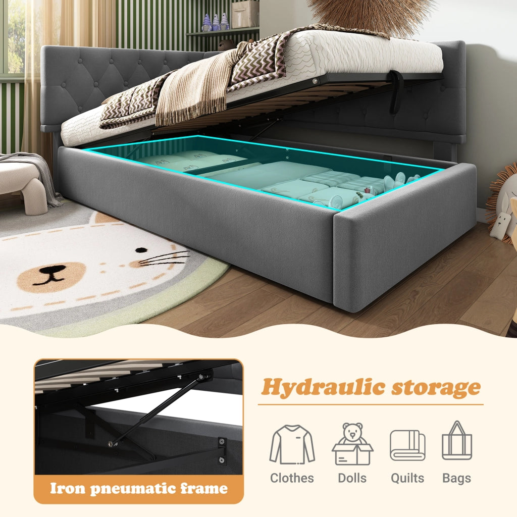 Letto a Divanetto 90 x 190 cm - Contenitore e Testiera Reversibile - in Velluto - Grigio