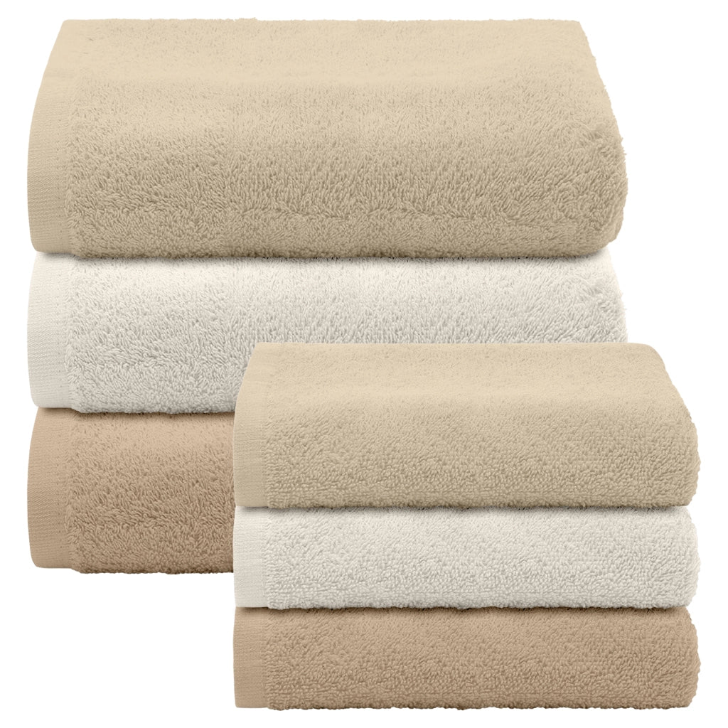 Asciugamani Bagno 100% Spugna Puro Cotone 450 Gr 6 Pezzi 3 Salvietta Viso 3 Asciugamano Ospite Mani Qualità Salviette Super Morbide Bicolore Beige