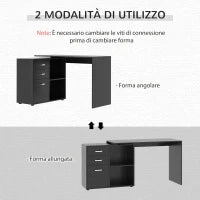 Scrivania Angolare per PC con 2 Cassetti e Ripiani Aperti, Scrivania ad Angolo Forma a L in Legno e Metallo, 117x83.5x76 cm, Nero