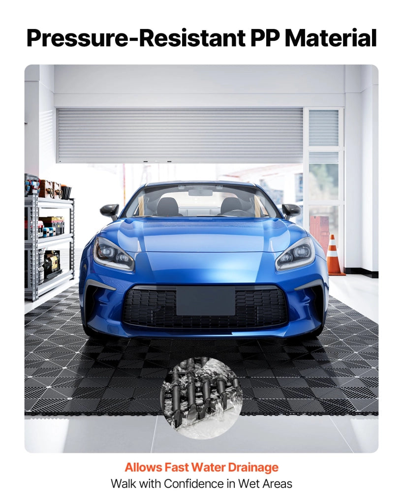 Piastrelle Modulari per Pavimento Garage ad Incastro PP 31 x 31 cm 55 Pezzi Tappetini Drenanti Antiscivolo Nero per Officina