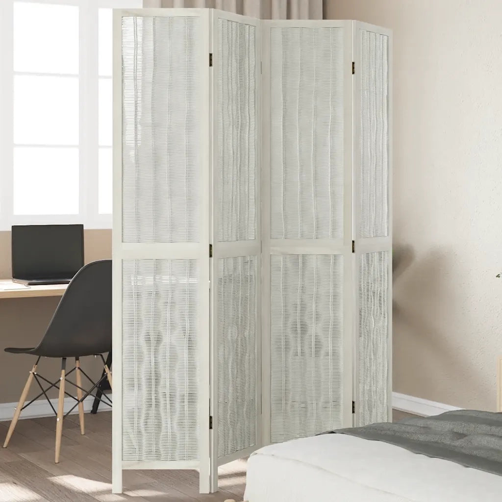 Divisorio Ambienti | Divider per stanze | Paravento 4Pannelli Bianco Legno Massello di Paulownia
