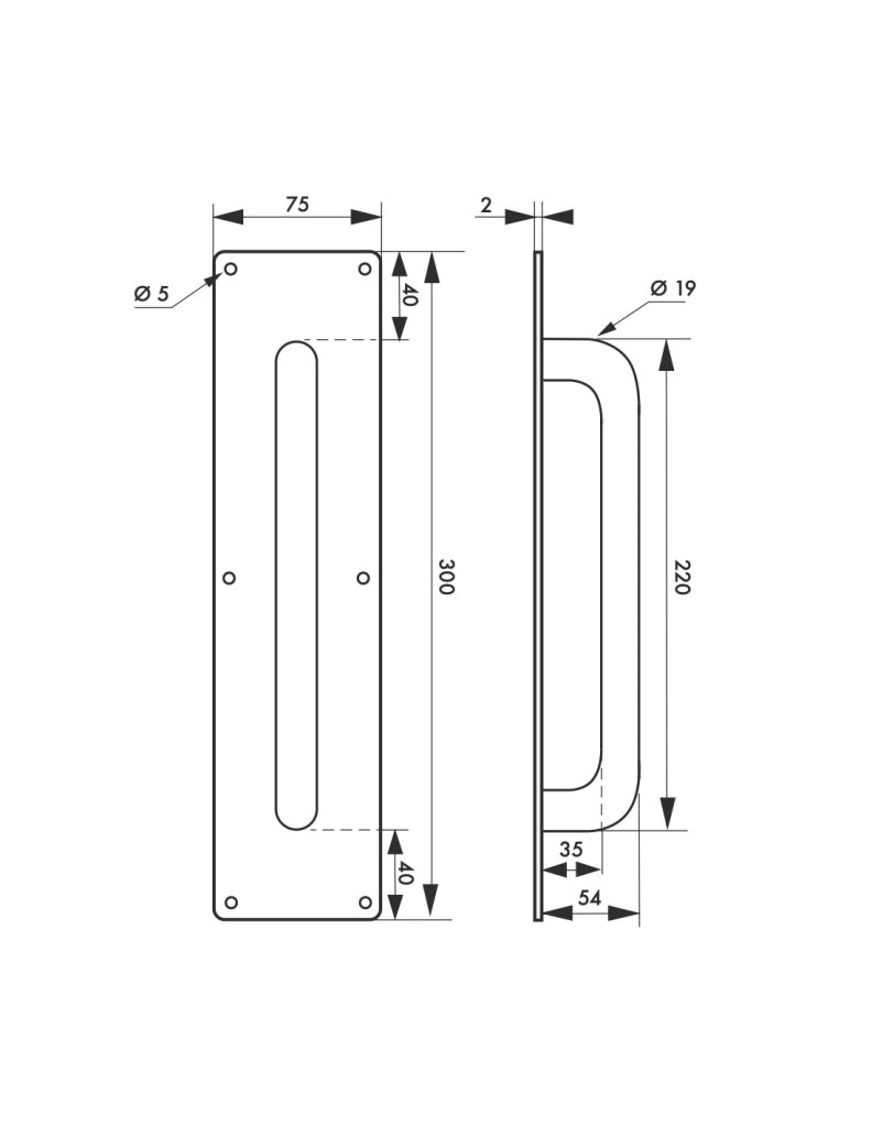 Maniglione in acciaio inox con piastra 300 x 75 mm – THIRARD