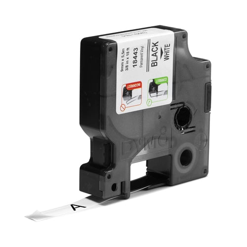 DYMO Rhino etichette industriali in vinile autoadesive / rotolo da 9 mm x 5,5 m / stampa nera su bianco