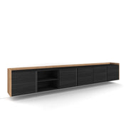 Mobile TV Soggiorno, 309x50x35 cm, Per TV fino a 80", Sospeso, da appendere, Nero e rovere