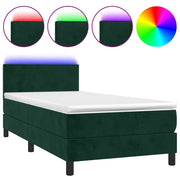 Letto singolo | Letto per adulti | Letto a Molle con Materasso e LED Verde Scuro 100x200cm Velluto