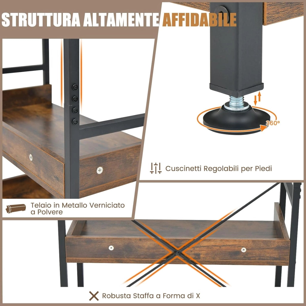 Scaffale a 6 Ripiani, Libreria Industriale Alta 177 cm con Ripiani Aperti e 4 Ganci, Scaffale Multifunzionale e Flessibile per Ufficio Soggiorno Camera da Letto e Cucina