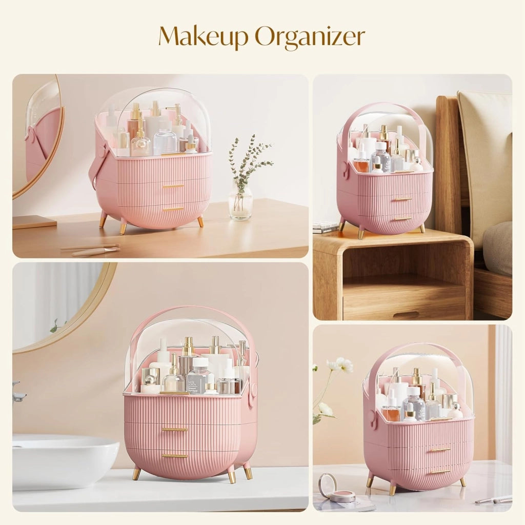 ZMH Porta trucchi da scrivania con più cassetti contenitore per cosmetici rosa 29 x 19 x 38 cm