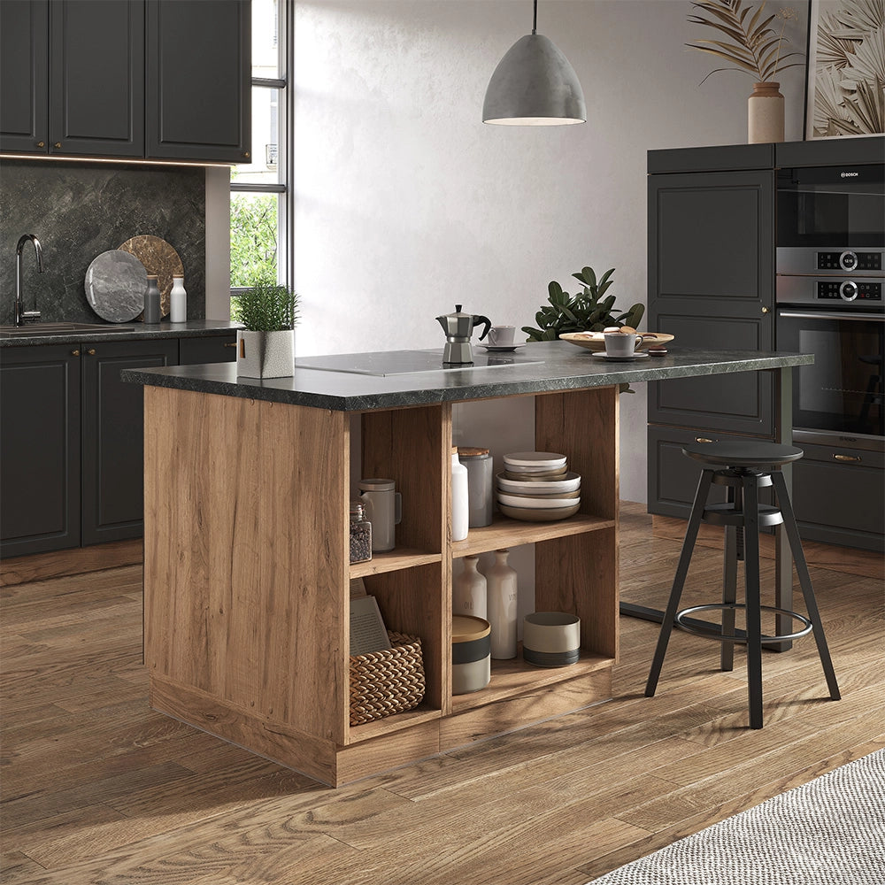 Isola cucina Fame-Line Antracite rustico/Rovere dorato 90 cm con cassetto, senza piano di lavoro Vicco