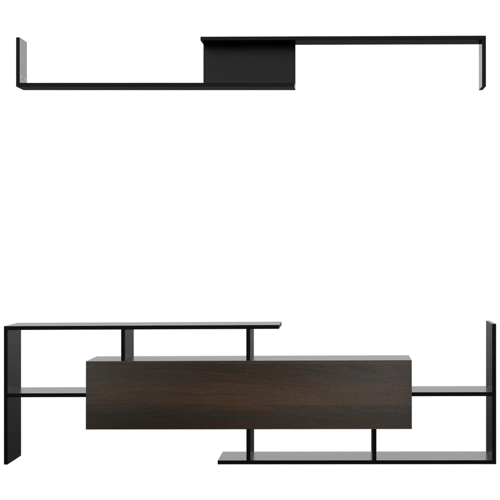 Mobile TV con credenza e scaffale a parete ¨C zephmum ¨C nero e marrone 153.6x25x42cm