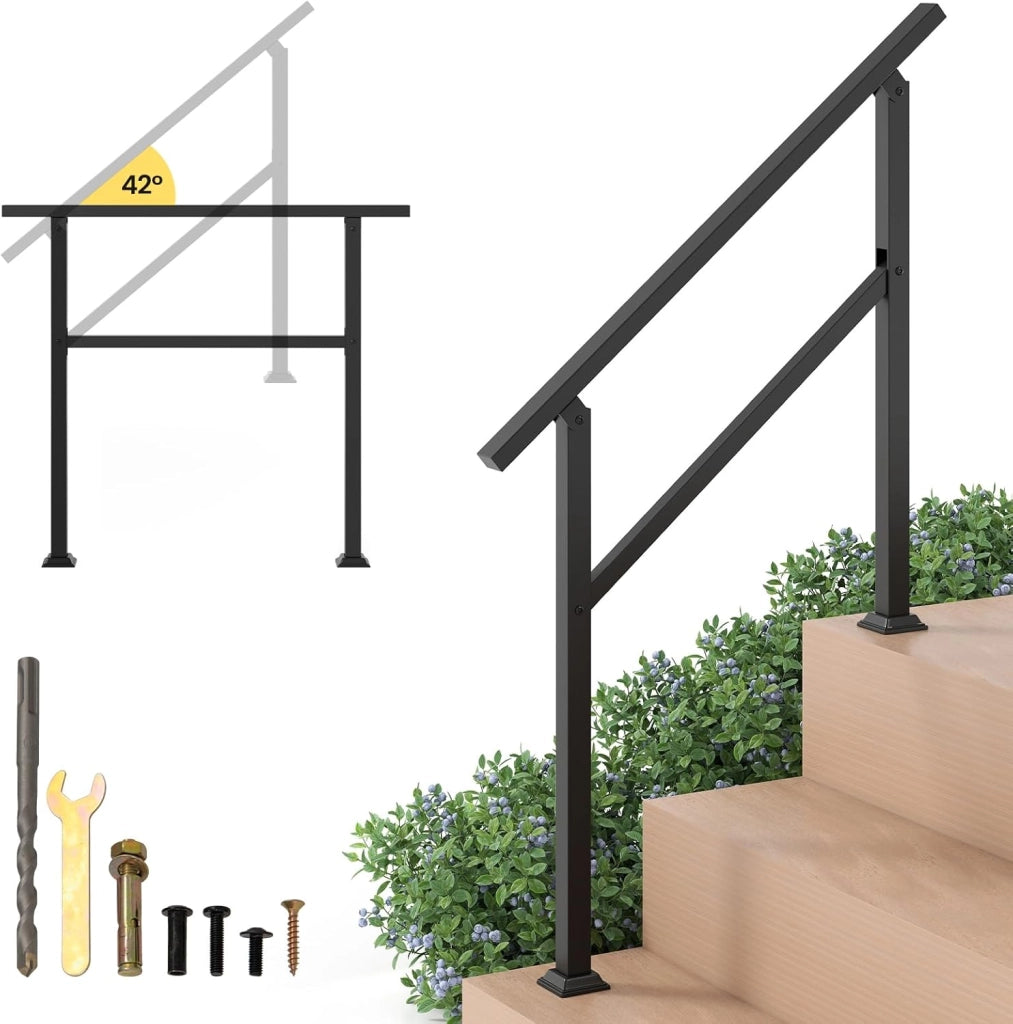 Corrimano per Scala, Corrimano in Metallo per 0-2/3/4 Gradini con Regolazione dell’Angolo, Portata 150 kg, Rieghiera per Terrazzo, Ingresso e Balcone (104 x 92 cm)