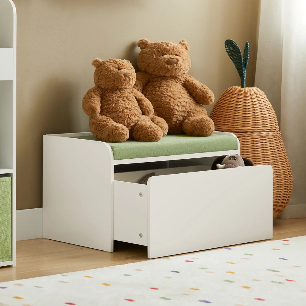 Cassapanca Portagiochi Per Bambini Scatola Portaoggetti Scarpiera Con Sedile Bianco 60x34x35cm KMB80-W SoBuy