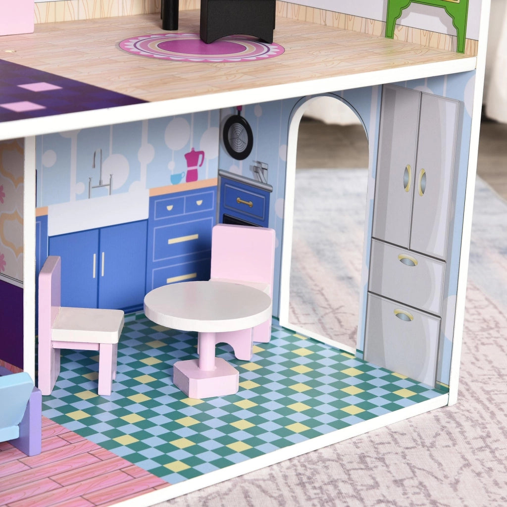 Casa delle Bambole 3 Piani 86x30x87 cm in Legno con Accessori  Rosa