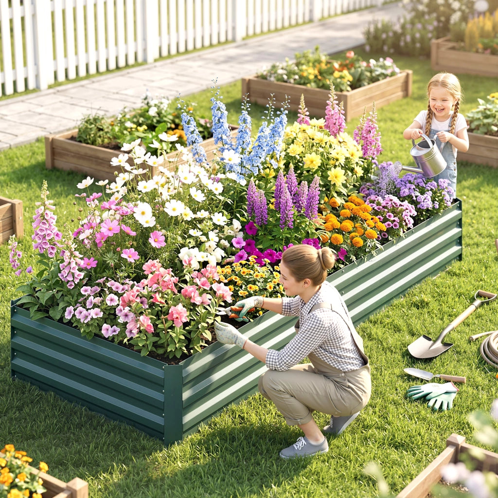 Fioriera Rettangolare da Giardino ¨C Zephmum ¨C Verde Antracite 241x90,5x30 cm