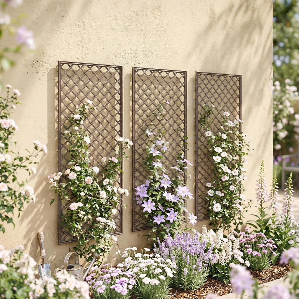 Set 3 Griglie Giardino Rattan Sostegno Piante Rampicanti ¨C Zephmum ¨C 43x112 cm Naturale