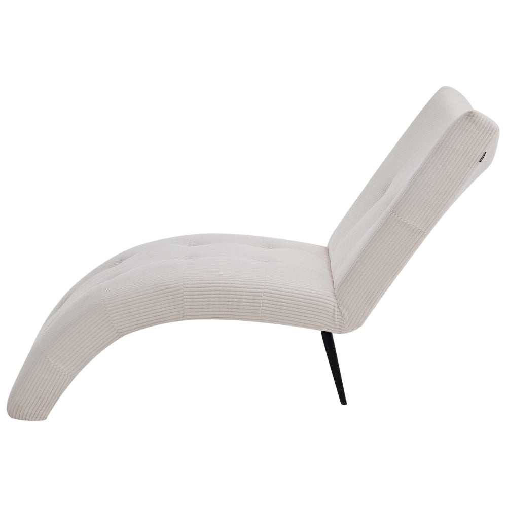 Chaise longue con rivestimento in velluto a coste tortora trapuntatura a bottoni, senza braccioli, design moderno per soggiorno