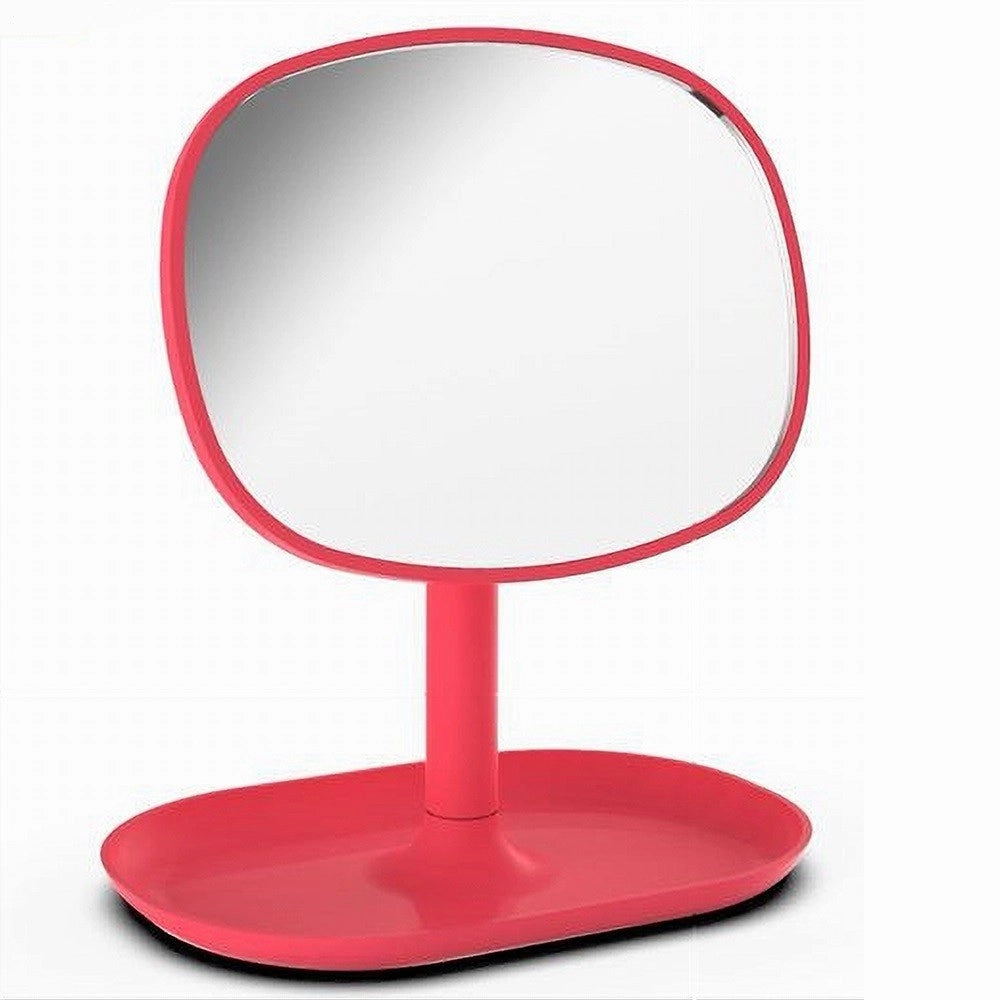 Trade Shop - Specchio Trucco Tavolo 19.5 Cm Arredo Bagno Casa Con Vassoio Make Up Fuxia 69907 -