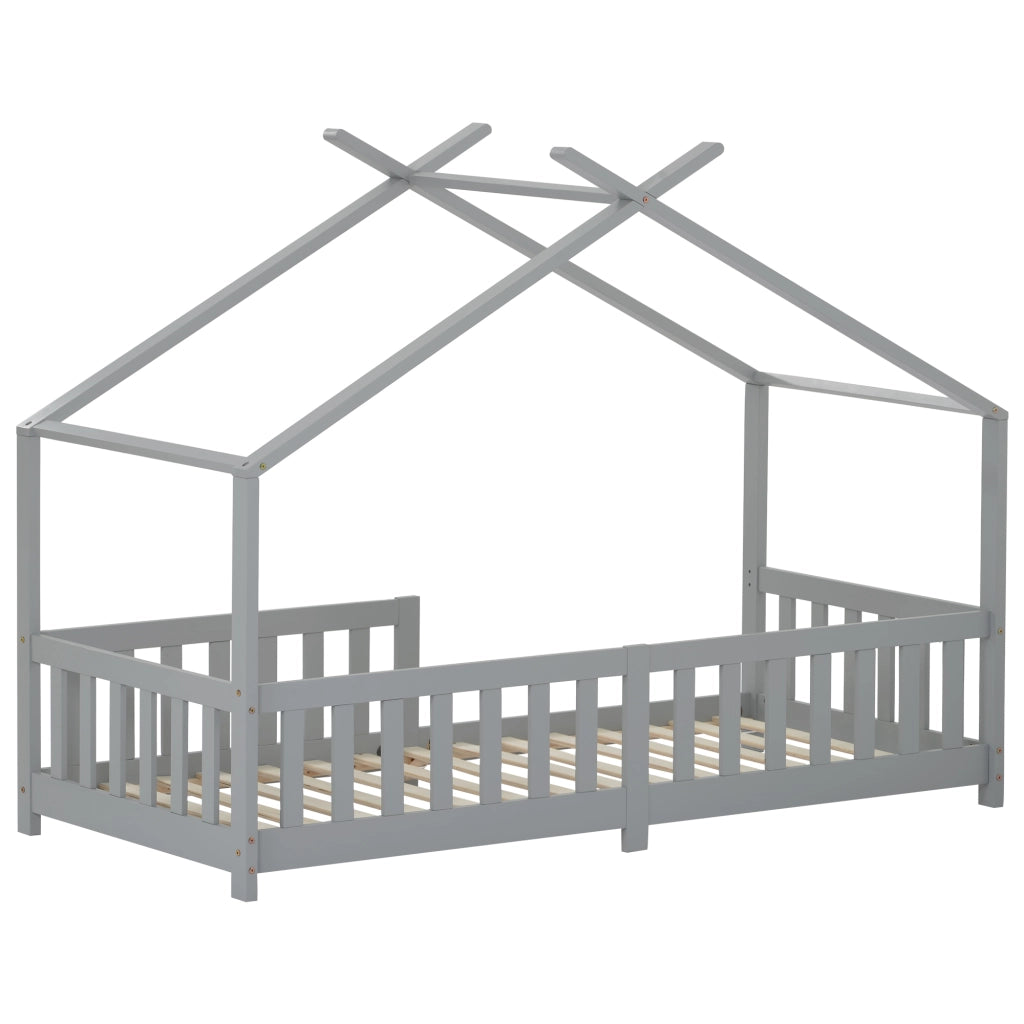 Letto Casetta 90x200 cm - con Sponde di Sicurezza e Vano Sottoletto - in Legno - Grigio