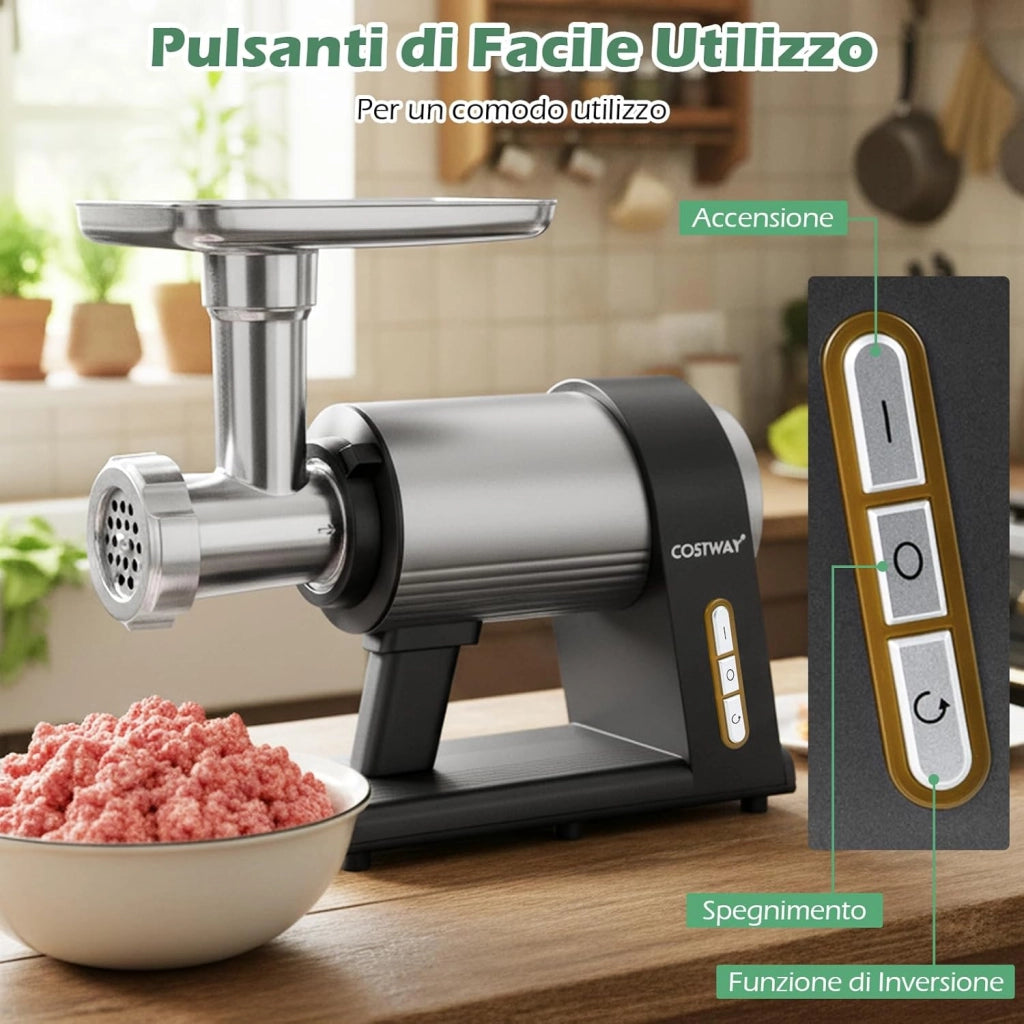 2000W Tritacarne Elettrico con Insaccatore per Salsicce, 3 Tubetti per Salsicce, 3 Dischi per Macinare, Kit Kibbe, Lama, Spingitore e Cassetto, Tritacarne in Alluminio per Cucina