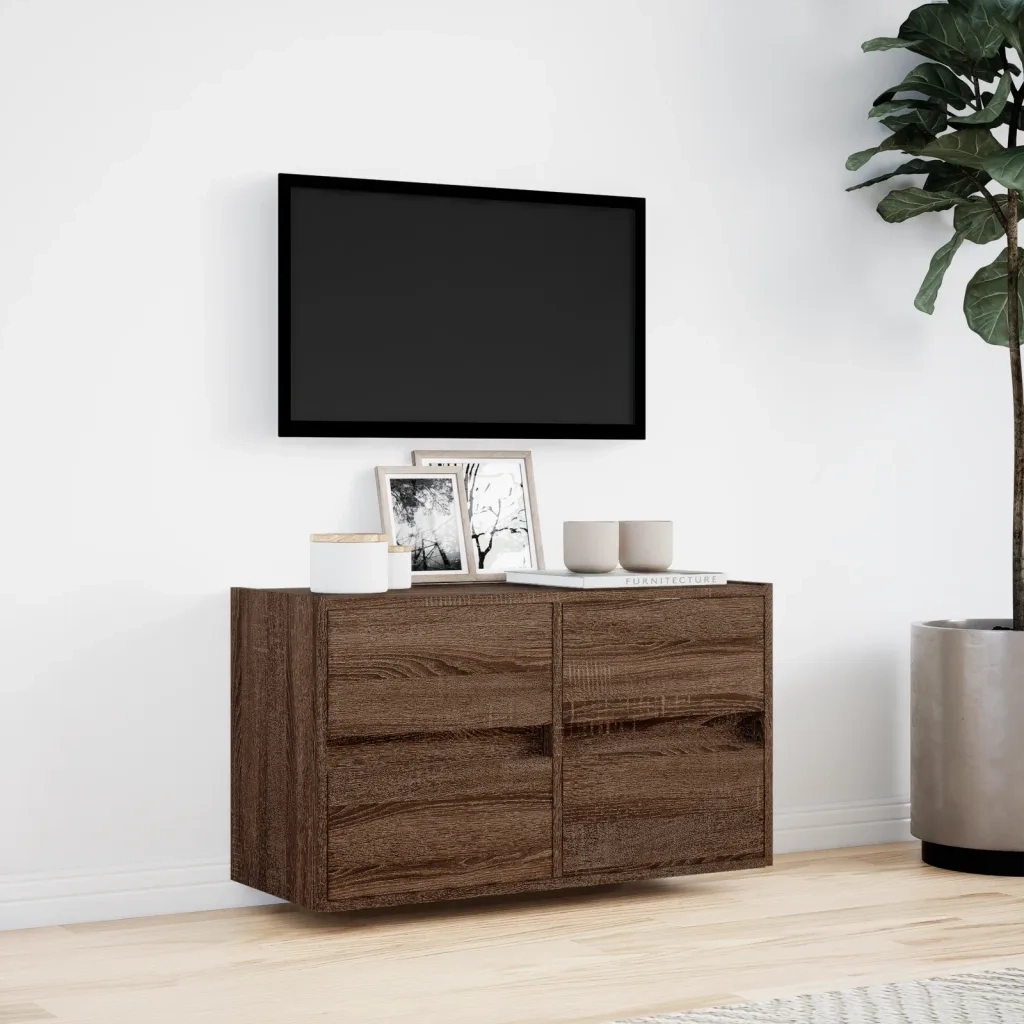 Mobile TV a Parete con Luci LED Rovere Marrone 80x31x45 cm 852291