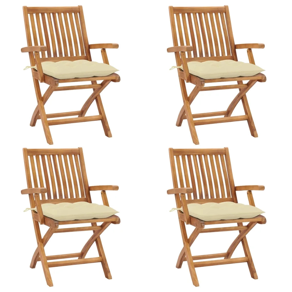 Sedie da Giardino Pieghevoli con Cuscini 4 pz Massello di Teak cod mxl 75178