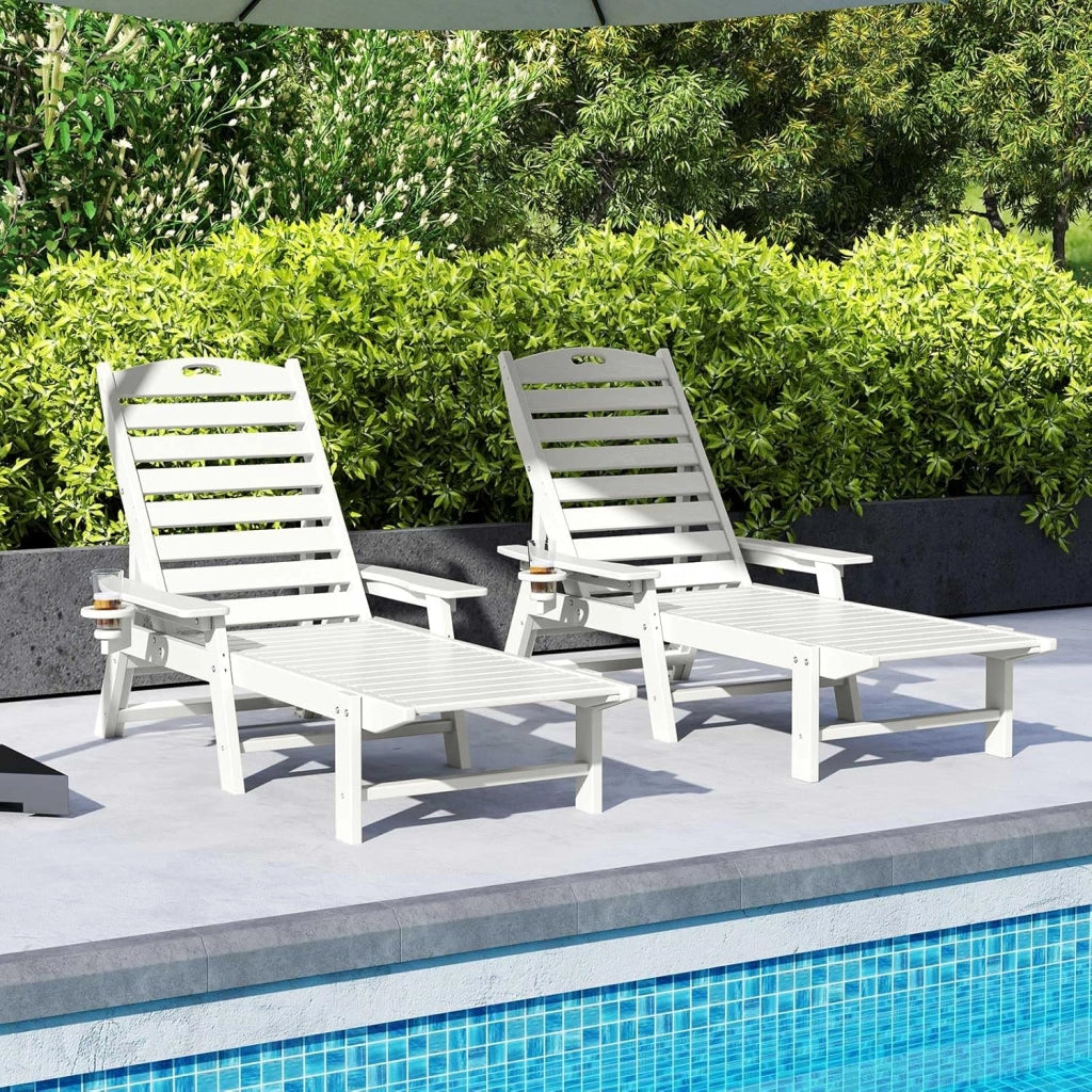 Lettino da giardino, con schienale regolabile in 4 posizioni, portabibite e braccioli, resistente alle intemperie, per terrazza, giardino, piscina, portata fino a 150 kg