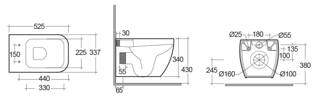 Vaso sospeso metropolitan rimless fissaggio nascosto