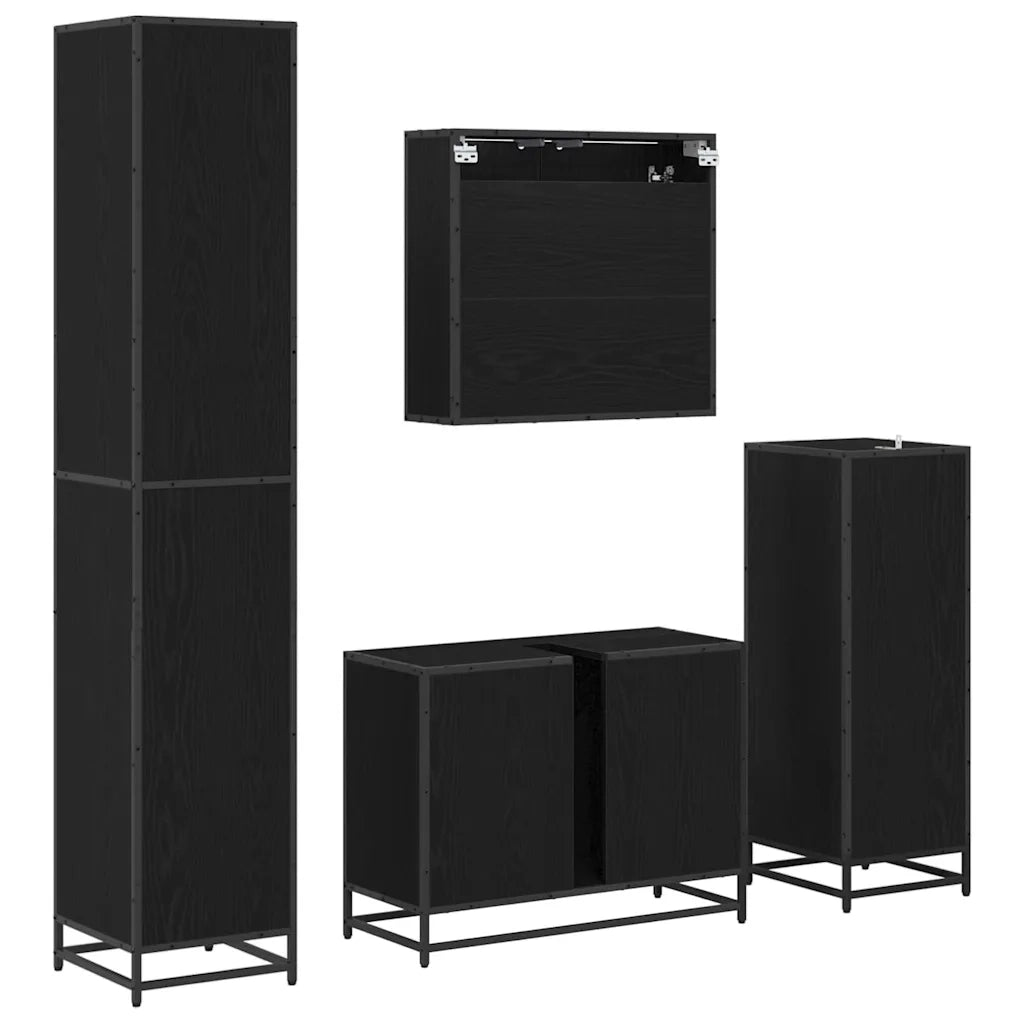 Set di mobili per il bagno 4 pcs Rovere Nero Legno multistrato 3402316