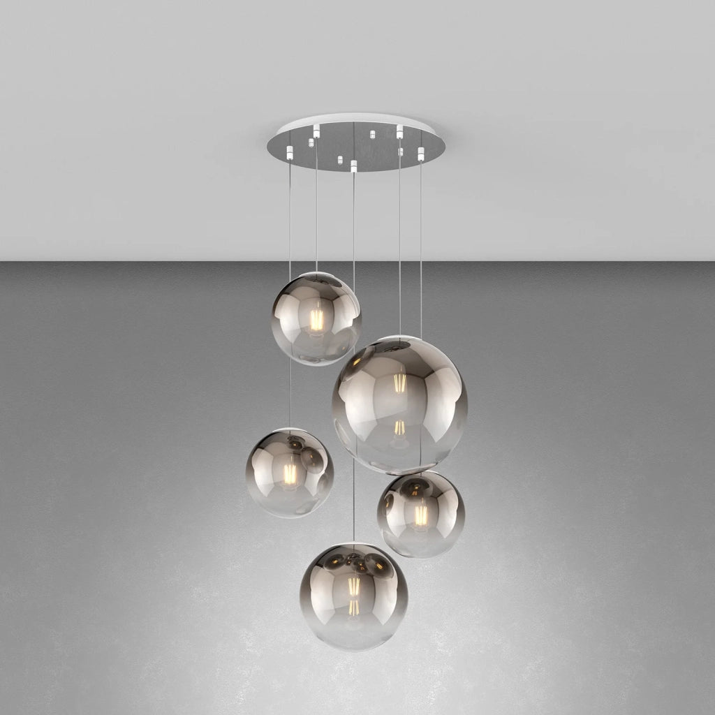 Lampadario Moderno Big Eclipse Metallo Cromo Vetro Bronzo 5 Luci E27