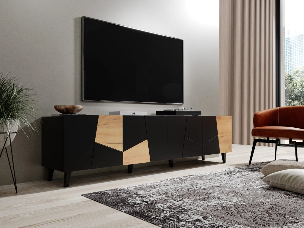 MOBILE VITRAIL PORTA TV 200 4D NERO OPACO ROVERE ARTIGIANALE ETNA