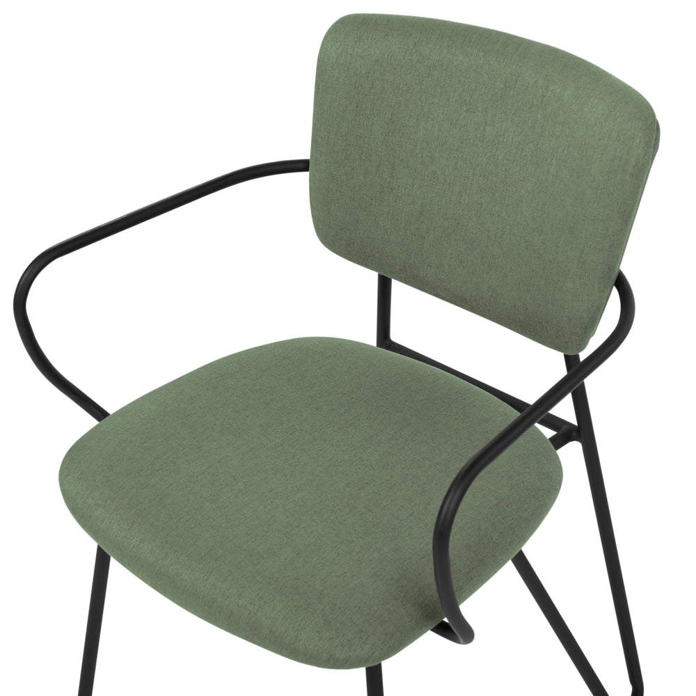 Set di 2 sedie da pranzo Rivestimento in tessuto strutturale in poliestere verde scuro Gambe in metallo nero Schienale curvo senza braccioli Design moderno e contemporaneo