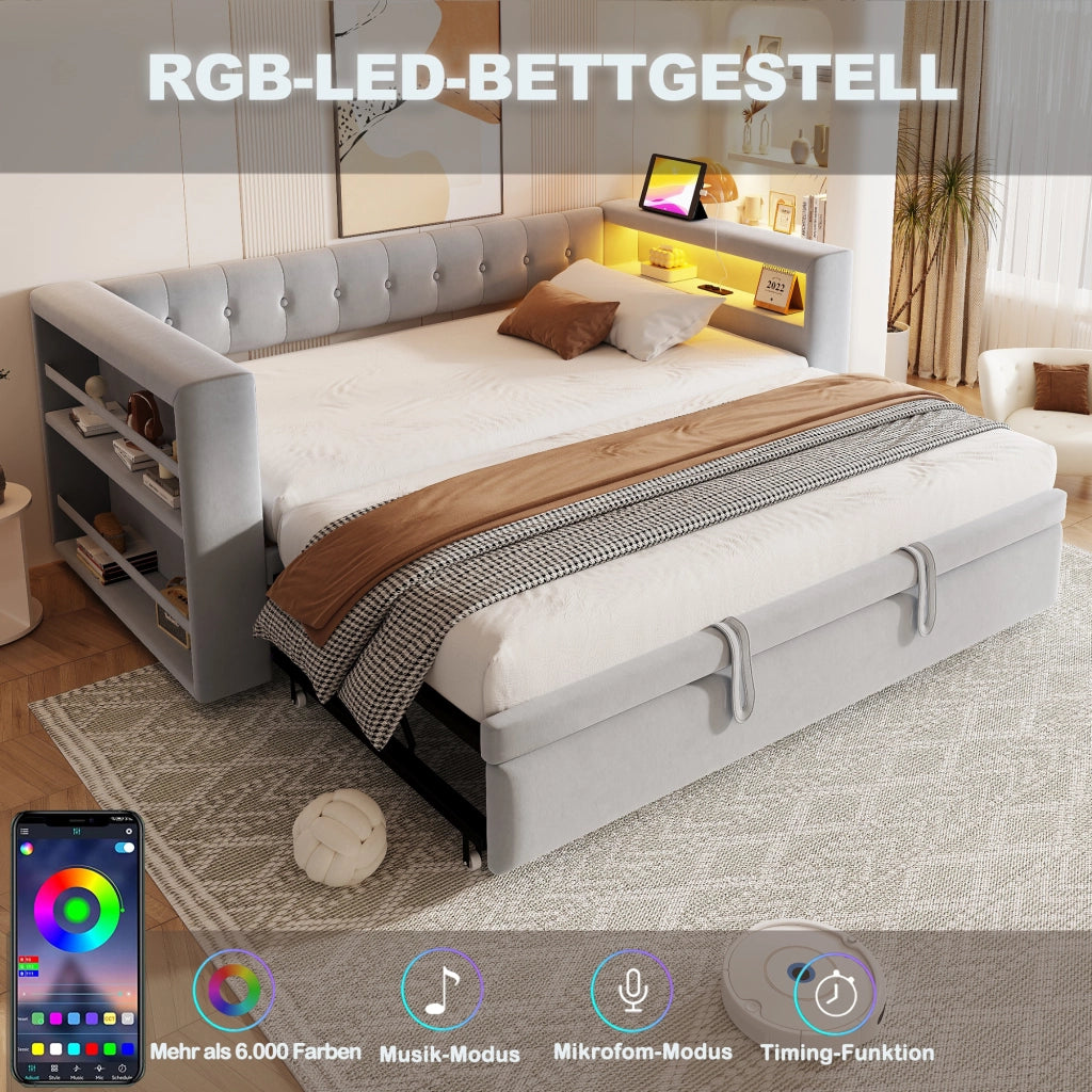 Letto con divano letto integrato flanella grigio chiaro 180x190 cm