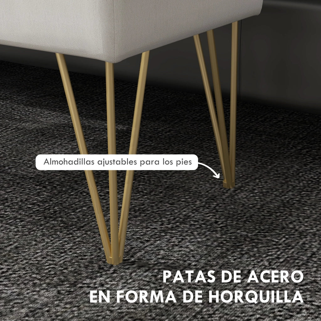 Pouf contenitore per camera da letto ¨C Xylo ¨C tessuto lino sintetico crema con pied in acciaio